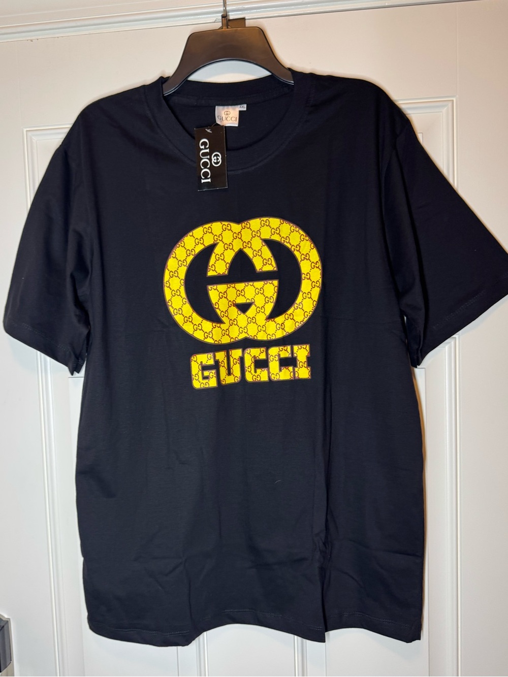 Black Short Sleeve T-Shirt with Yellow. No Brand. Brand New.